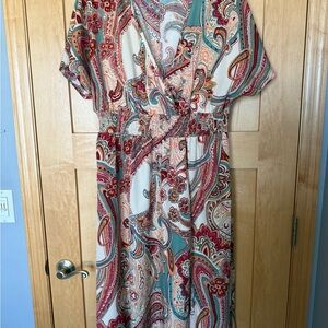 SHEIN Paisley Midi Dress in Teal, Coral & Cream